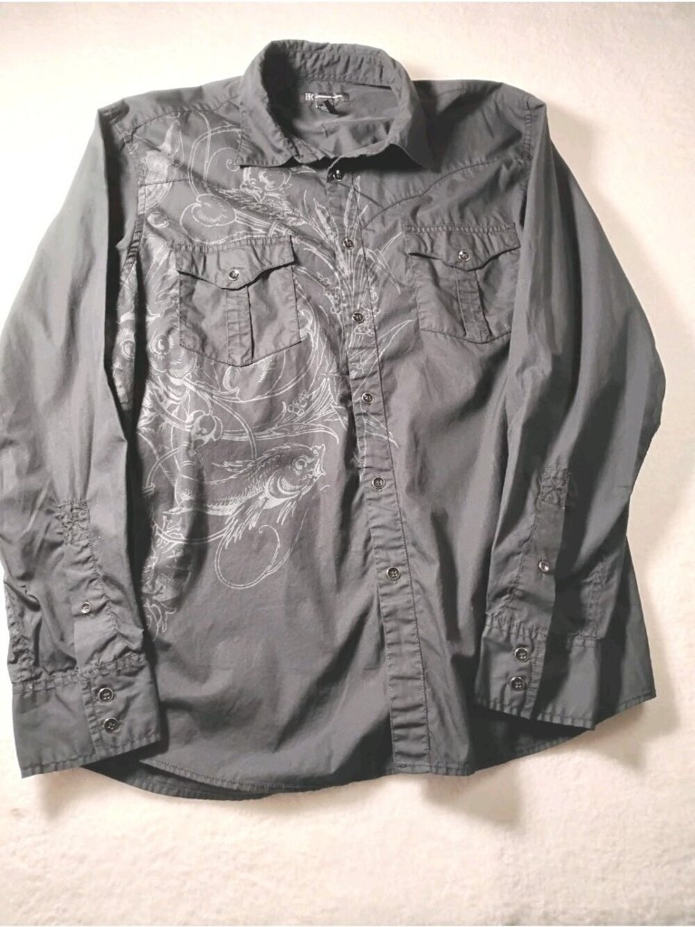 International Concepts Mens Y2K Floral Graphic Button-Down Shirt Size XL Black - Picture 2 of 7